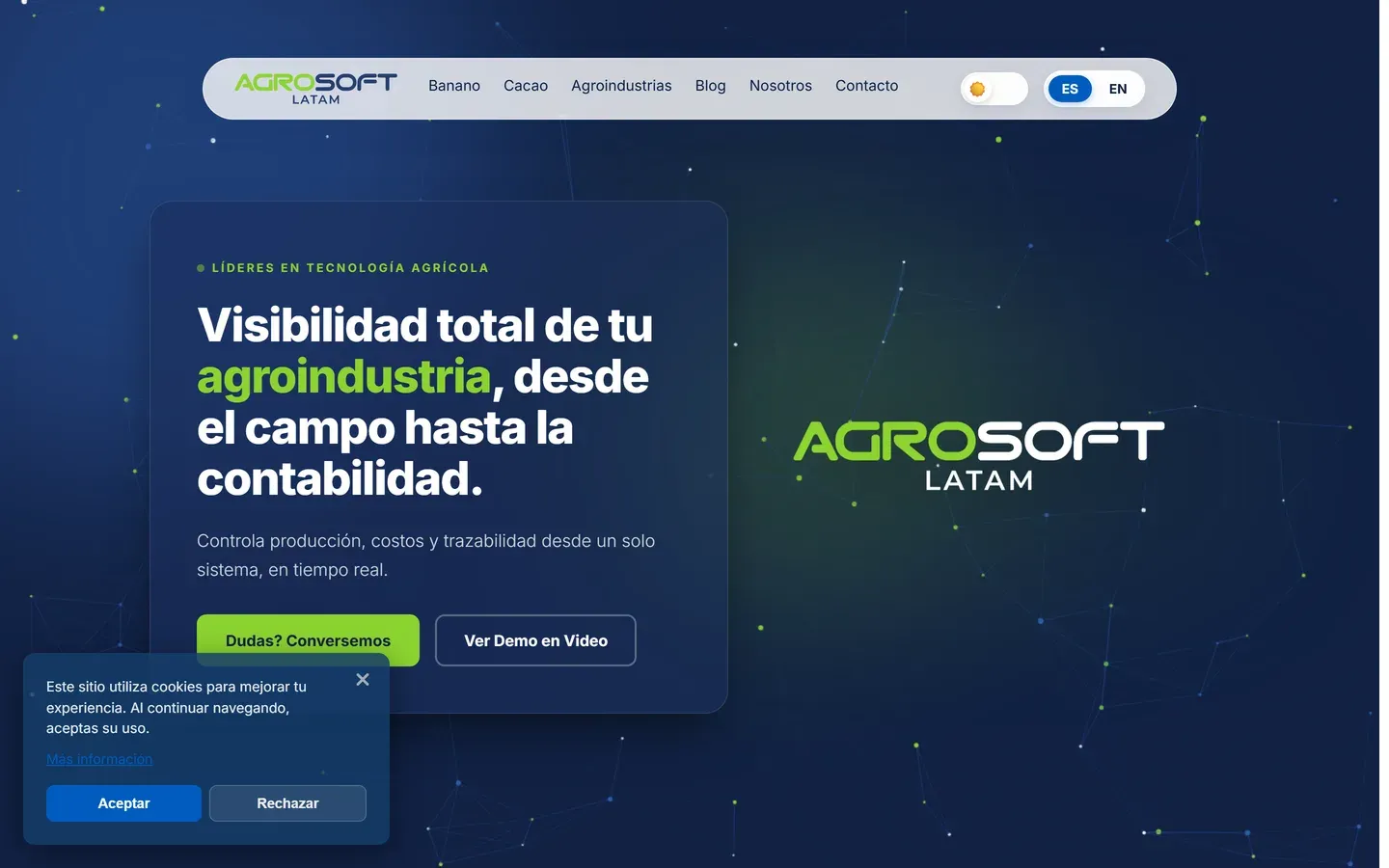 Captura del inicio de Agrosoft LATAM