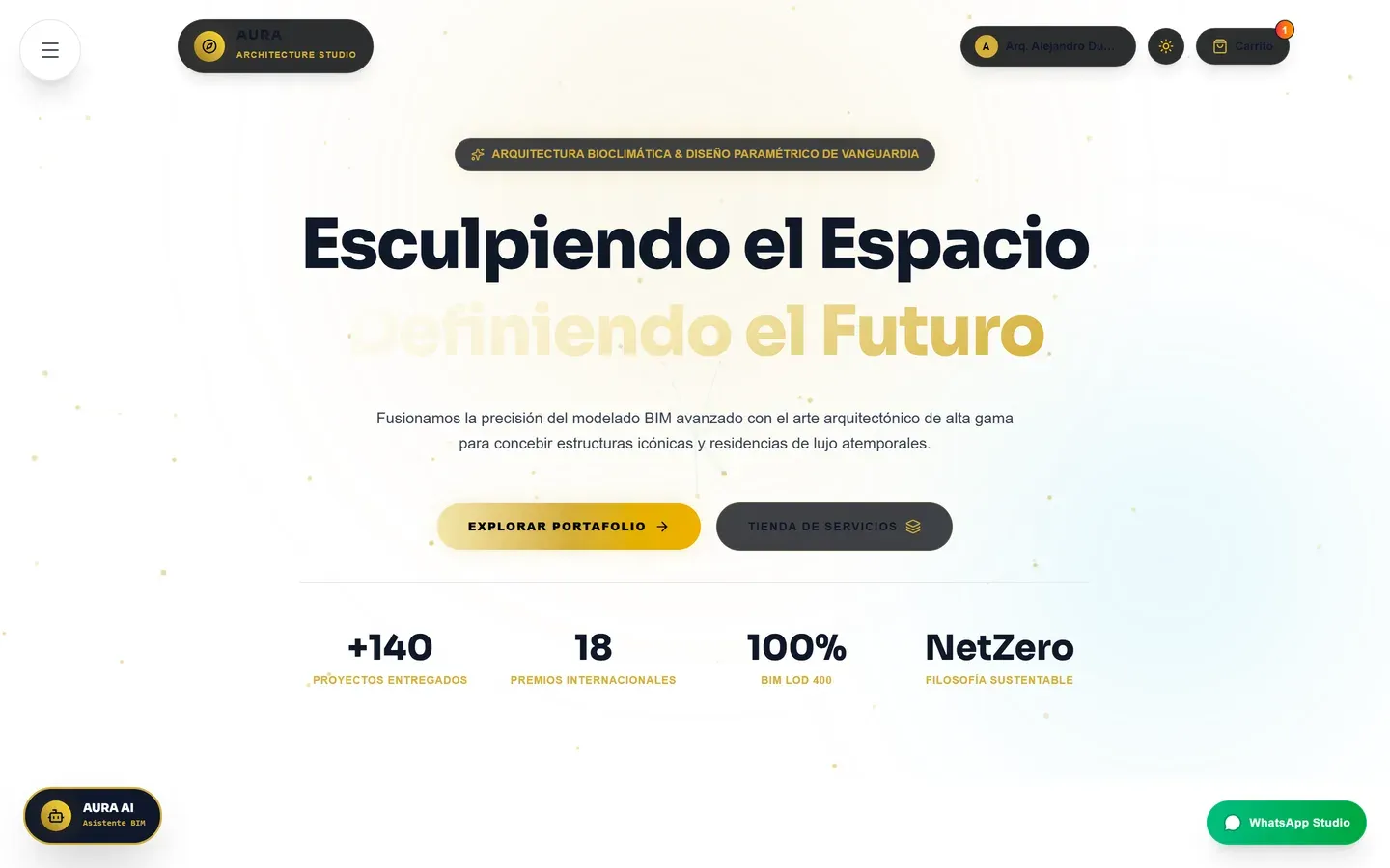 Captura del inicio de AURA Architects